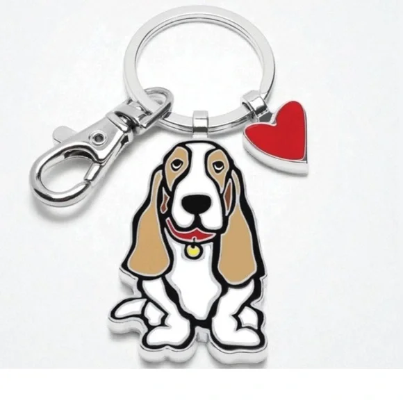 Marc Tetro Basset Hound Dog Keychain Bag Charm with Red Heart Charm - NWOT - Picture 1 of 6